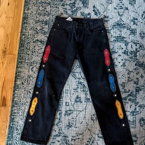 Levi’s Cowboy Rivets Black Jeans with Colorful Embroidery, patches 505 30/29